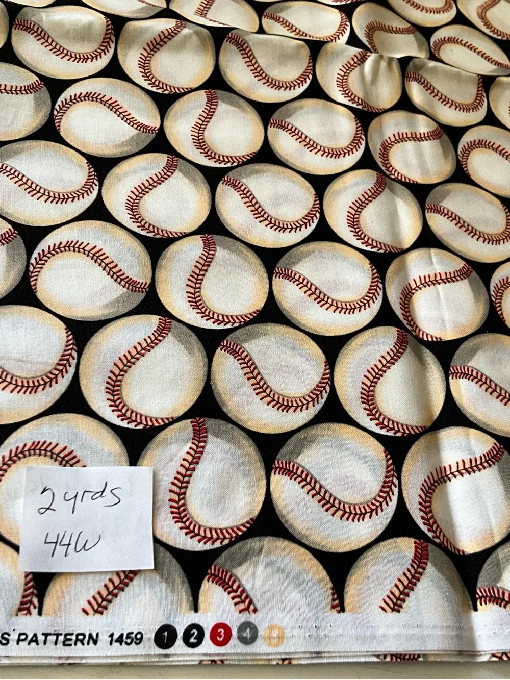 Quilting Sewing Crafts Fabric Lot Baseball Theme Black White Tan Red Blue Cotton